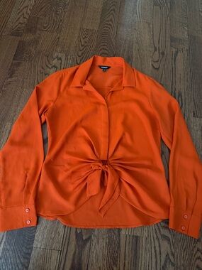 Express Tie-Front Blouse - Bright Orange
